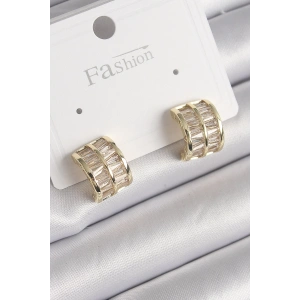 BFS Pirinç Gold Renk Çift Sıra Zirkon Taşlı Kadın Küpe