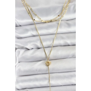 BFS Pirinç Gold Renk Düğüm Model Detaylı 3lü Kombin Y Kadın Kolye