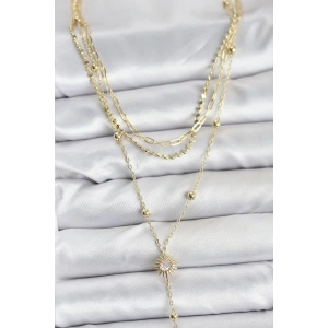 BFS Pirinç Gold Renk Güneş Model Detaylı 3lü Kombin Y Kadın Kolye