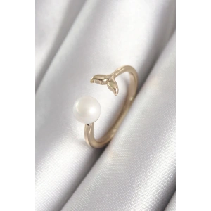 BFS Pirinç Gold Renk İnci Top Figür Balık Kuyruğu Model Kadın Yüzük