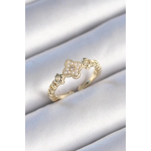 BFS Pirinç Gold Renk İncili Yonca Model Zirkon Taş Detay Kadın Yüzük