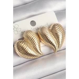 BFS Pirinç Gold Renk İşlemeli Bomba Kalp Model Kadın Küpe