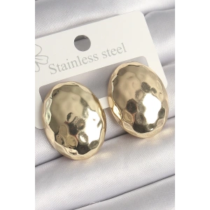 BFS Pirinç Gold Renk İşlemeli Bombe Oval Model Kadın Küpe