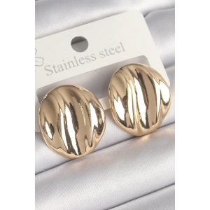 BFS Pirinç Gold Renk İşlemeli Daire Plaka Model Kadın Küpe