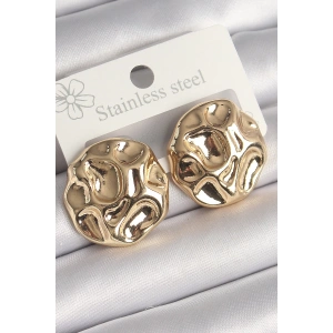 BFS Pirinç Gold Renk İşlemeli Daire Plaka Model Kadın Küpe