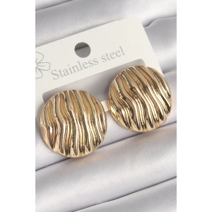 BFS Pirinç Gold Renk İşlemeli Daire Plaka Model Kadın Küpe