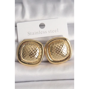 BFS Pirinç Gold Renk İşlemeli Kare Model Kadın Küpe