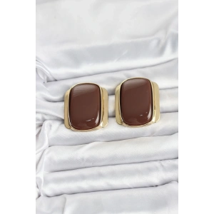 BFS Pirinç Gold Renk Kahverengi Plaka Vintage Kadın Küpe