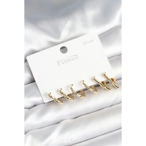 BFS Pirinç Gold Renk Kalp Yıldız ve Halka Model 925 Ayar Gümüş Çivili Kadın Küpe Seti