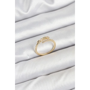 BFS Pirinç Gold Renk Kalpli Detaylı Zirkon Taşlı Kadın Yüzük