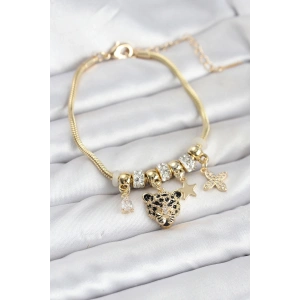 BFS Pirinç Gold Renk Kaplan Model Charmlı Kadın Bileklik