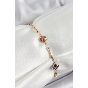 BFS Pirinç Gold Renk Karışık Renk Yonca Zirkon Taşlı Kadın Bileklik