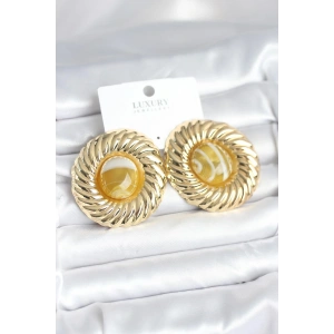 BFS Pirinç Gold Renk Kehribar Boncuklu Vintage Kadın Küpe