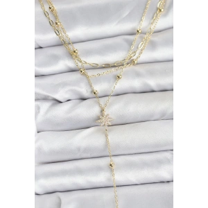 BFS Pirinç Gold Renk Kutup Yıldızı Detaylı 3lü Kombin Kadın Kolye