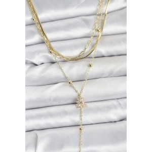 BFS Pirinç Gold Renk Kutup Yıldızı Model Detaylı 3lü Kombin Y Kadın Kolye