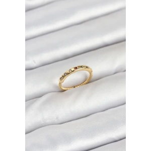 BFS Pirinç Gold Renk Renkli Zirkon Taşlı Kadın Yüzük