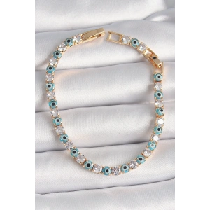 BFS Pirinç Gold Renk Su Yolu Zirkon Taşlı Nazar Boncuklu Kadın Bileklik