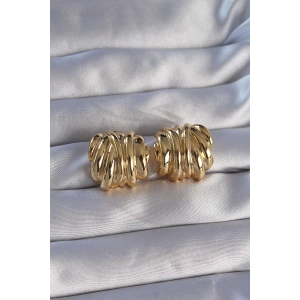 BFS Pirinç Gold Renk Tırtıklı Bombe Model Küpe