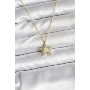 BFS Pirinç Gold Renk Zincirli Yıldızlı Model Kadın Kolye