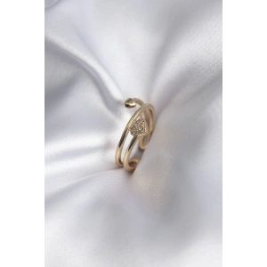 BFS Pirinç Gold Renk Zirkon Taş Detay Kalp Model Kadın Yüzük