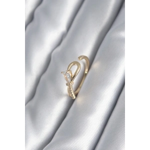 BFS Pirinç Gold Renk Zirkon Taş Detay Kurdele Model Kadın Yüzük