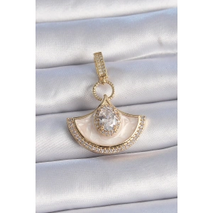 BFS Pirinç Gold Renk Zirkon Taş Detaylı Beyaz Mineli Ajda Charm