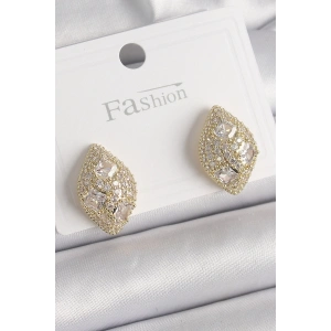 BFS Pirinç Gold Renk Zirkon Taş İşlemeli Damla Model Kadın Küpe