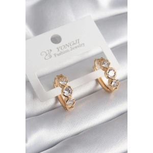 BFS Pirinç Gold Renk Zirkon Taşı Kalp Detay Kadın Küpe