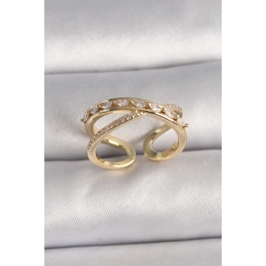 BFS Pirinç Gold Renk Zirkon Taşlı Ayarlanabilir Kadın Yüzük