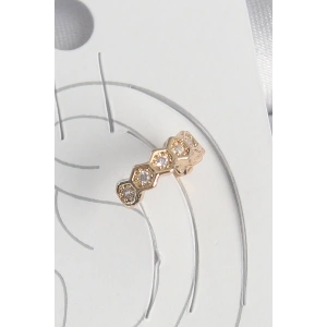 BFS Pirinç Gold Renk Zirkon Taşlı Bal Peteği Model Kadın Kıkırdak Küpe