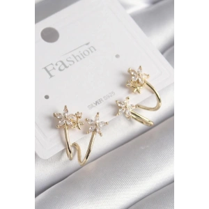 BFS Pirinç Gold Renk Zirkon Taşlı Çiçek Model Kadın Küpe