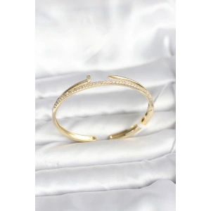 BFS Pirinç Gold Renk Zirkon Taşlı Çivi Model Kadın Kelepçe Bileklik