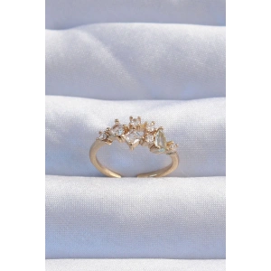 BFS Pirinç Gold Renk Zirkon Taşlı Damla Detay Ayarlanabilir Yüzük