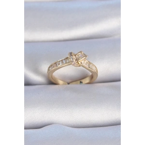 BFS Pirinç Gold Renk Zirkon Taşlı Düğüm Model Kadın Yüzük