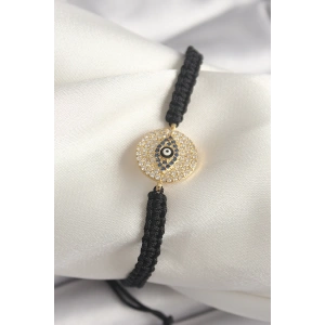 BFS Pirinç Gold Renk Zirkon Taşlı Göz İşlemeli Figür Asansörlü Makrome Model Kadın Bileklik