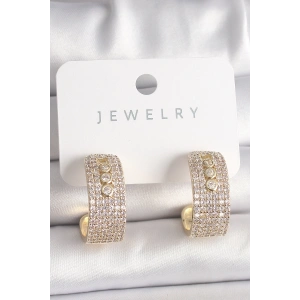 BFS Pirinç Gold Renk Zirkon Taşlı Halka Messika Model Kadın Küpe