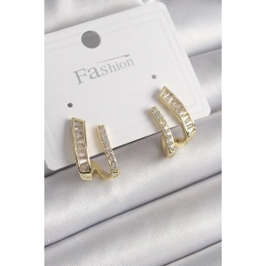 BFS Pirinç Gold Renk Zirkon Taşlı Kadın Küpe