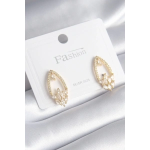 BFS Pirinç Gold Renk Zirkon Taşlı Kadın Küpe