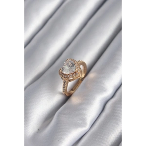 BFS Pirinç Gold Renk Zirkon Taşlı Kalp Charm Model Kadın Yüzük