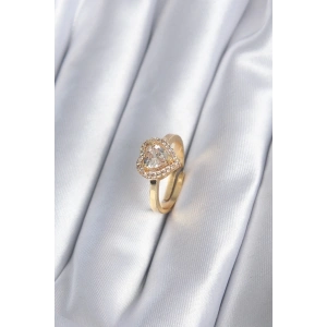 BFS Pirinç Gold Renk Zirkon Taşlı Kalp Charm Model Kadın Yüzük