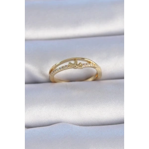 BFS Pirinç Gold Renk Zirkon Taşlı Kalp Model Kadın Yüzük