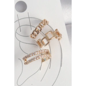 BFS Pirinç Gold Renk Zirkon Taşlı Kare Zincir Model Kadın Kıkırdak Küpe