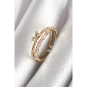 BFS Pirinç Gold Renk Zirkon Taşlı Kelebek Figür Kadın Yüzük