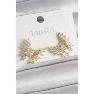BFS Pirinç Gold Renk Zirkon Taşlı Kelebek Model Kadın Küpe