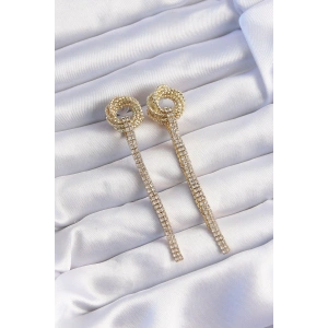 BFS Pirinç Gold Renk Zirkon Taşlı Kıvrım Detay Sallantılı Küpe