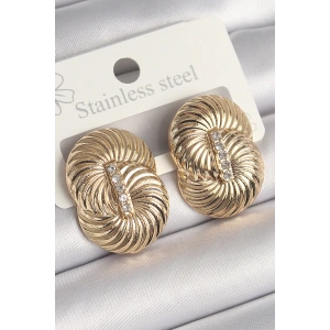 BFS Pirinç Gold Renk Zirkon Taşlı Sarmal Model Kadın Küpe