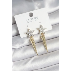 BFS Pirinç Gold Renk Zirkon Taşlı Yıldız Model Çivi Kadın Küpe