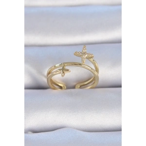 BFS Pirinç Gold Renk Zirkon Taşlı Yıldız Model Kadın Yüzük