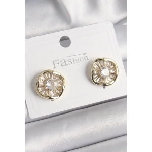 BFS Pirinç Gold Renk Zirkon Taşlı Yonca Model Kadın Küpe