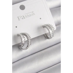 BFS Pirinç Gümüş Renk 2Li Zirkon Taşlı Halka Model Kadın Küpe